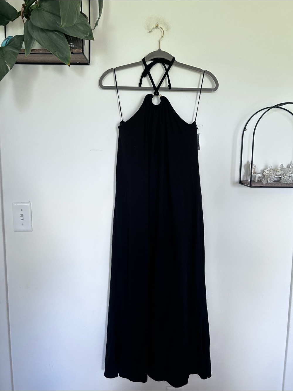 NWT Old Navy Black Halter Tie Neck Cotton Midi Dress Size Large Tall